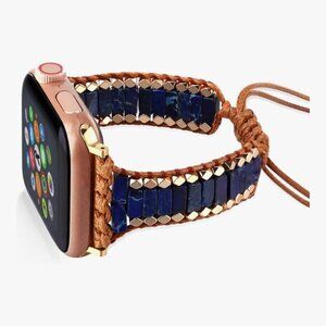 Adjustable Watch Band for Apple Watch with Blue Decorative Stones – Boho Style